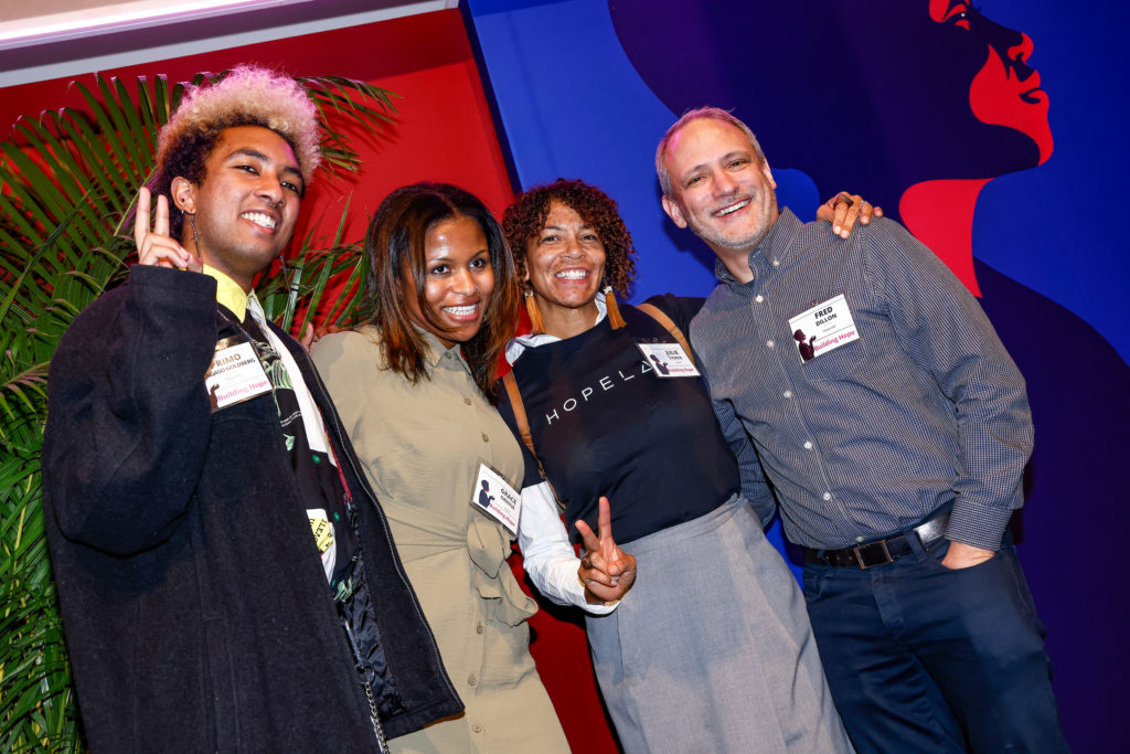 Image from Building Hope Mental Health Strategy Summit, hosted by Inseparable on November 16, 2022. Primo Lagaso Goldberg, Grace Greene, Julie Tinker and Fred Dillion pose for a picture together at event.